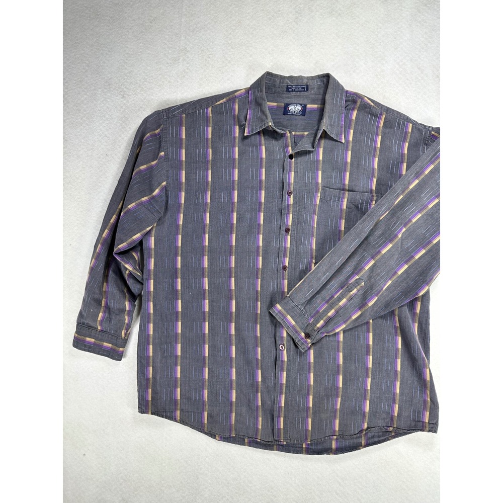 Knights Bridge Mens XL Gray Purple Tan Stripe Cotton Long Sleeve Button Up Shirt